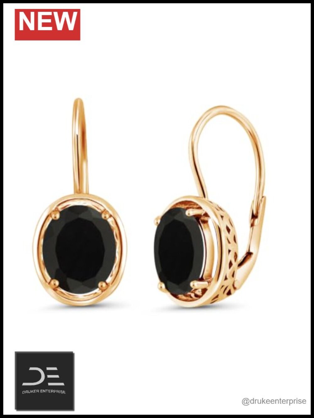 4 CT Oval Black Onyx Dangle Earrings 18K Yellow Gold Plated Lever Back